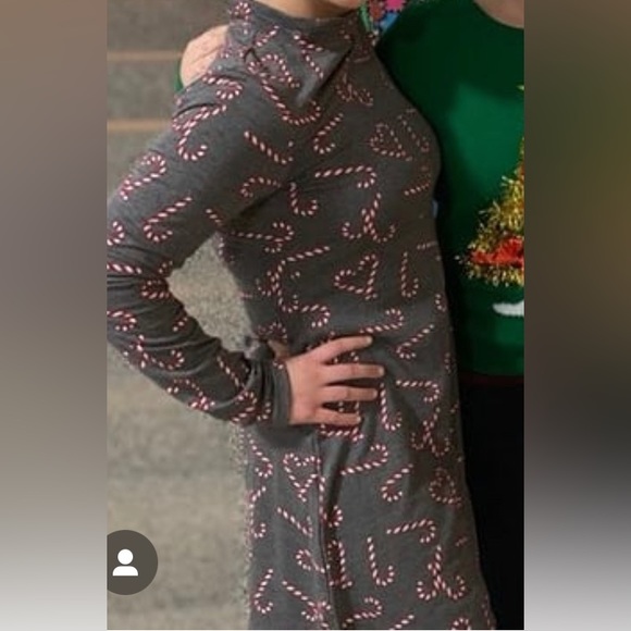 Gray Candy Cane Patterned Holiday Dress Rayon and Spandex Size Small Awake - Picture 6 of 6